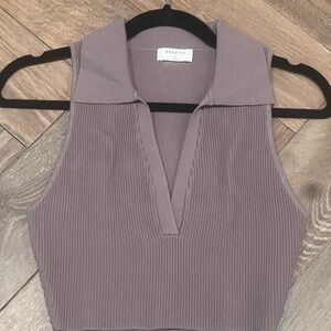 Nili Lotan Purple Ribbed V-Neck Tank Top